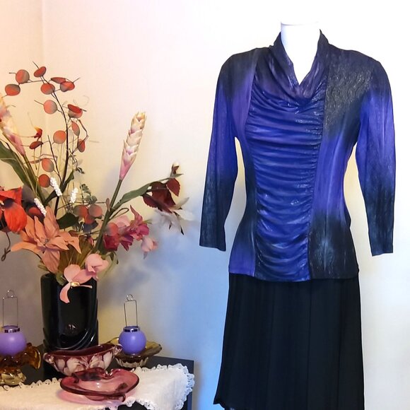 NWOT JOLIBEL Round Neck Long Sleeve Pleated Tunic Quality Blouse Top M 8 - Picture 2 of 6